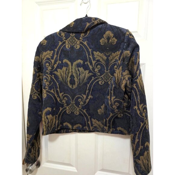 Vintage Painted Pony Women's Y2K 90s Bohemia Cropped Jacquard Blazer Medium Blue - Picture 3 of 7